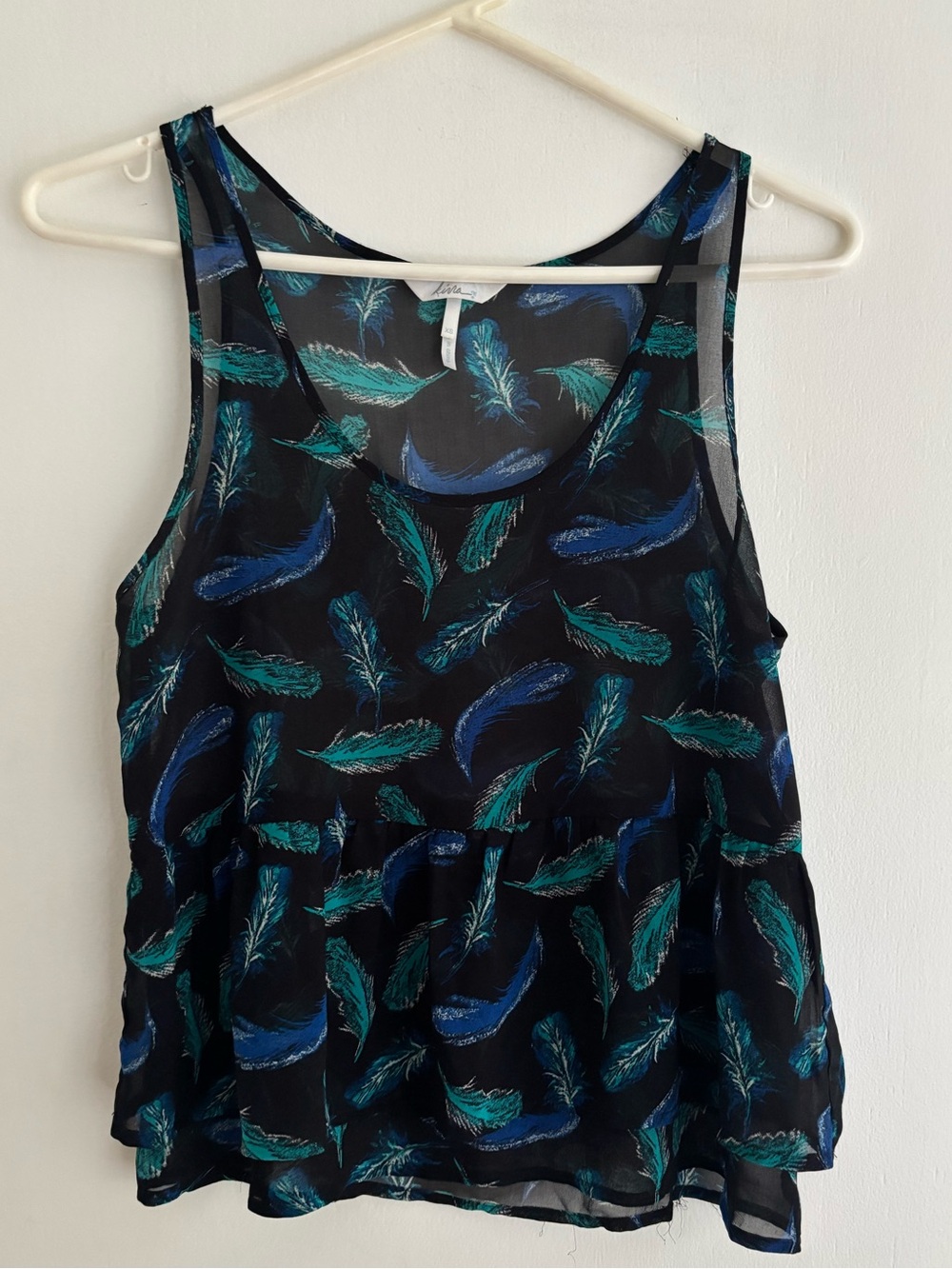 KIRRA Sheer Chiffon Tank Top - Size XS - Feather Print - PACSUN